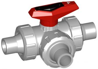 3-Weg Kugelhahn Typ 543 PVC-C Horizontal/L-Bohrung Mit Klebestutzen metrisch 