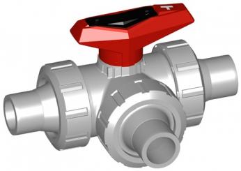 3-Weg Kugelhahn Typ 543 PVC-C Horizontal/T-Bohrung Mit Klebestutzen metrisch 