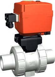 Kugelhahn Typ 127 PVC-C 24V Mit integrierter Handnotbetätigung Mit Klebestutzen metrisch 