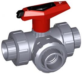 3-Weg Kugelhahn Typ 543 ABS Horizontal/L-Bohrung abschliessbar Mit Klebemuffen metrisch 