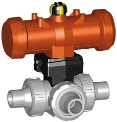 3-Weg Kugelhahn Typ 285 PVC-C Horizontal/T-Bohrung Ohne Handbetätigung Mit Klebestutzen metrisch 
