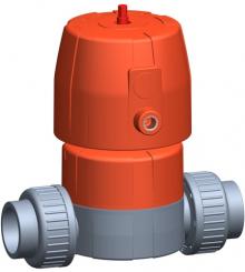 Membranventil Typ DIASTAR Six ABS FC (Federkraft schliessend) Verschraubungen mit Klebemuffen metris 