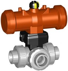 3-Weg Kugelhahn Typ 285 PVC-C Horizontal/T-Bohrung Ohne Handbetätigung Mit Klebemuffen metrisch 
