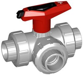 3-Weg Kugelhahn Typ 543 PVC-C Horizontal/T-Bohrung abschliessbar Mit Klebemuffen metrisch 