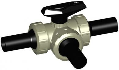 PROGEF Standard 3-Weg Kugelhahn Typ 543 Horizontal/T-Bohrung Mit Stumpfschweissstutzen lang PE100 SD 