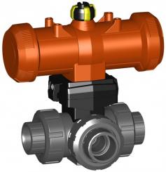 3-Weg Kugelhahn Typ 285 PVC-U Horinzontal/T-Bohrung FC (Federkraft schliessend) Ohne Handbetätigung 