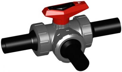 3-Weg Kugelhahn Typ 543 PVC-U Horizontal/L-Bohrung mit Stumpfschweissstutzen lang PE100 SDR11 metris 