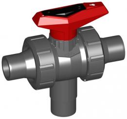 3-Weg Kugelhahn Typ 543 PVC-U Vertikal/L-Bohrung mit Klebestutzen metrisch 