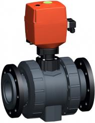 Kugelhahn Typ 179 PVC-U 100-230V Mit integrierter Handnotbetätigung Mit Losflanschen PP-St metrisch 