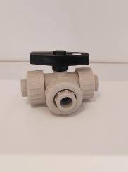 PP 3-WEGE Kugelhahn Typ 343 /EPDM 25DN20 T-Bohrung zur Muffenschweissung d16 