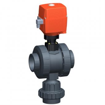 3-Weg Kugelhahn Typ 189 PVC-U Vertikal 3-Bein Kugel 24V Mit klebemuffen metrisch 