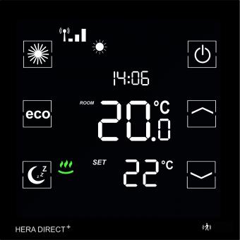 Hera Direct+ Raum Thermostat schwarz für Fussbodenheizung 230 V Unterputz 